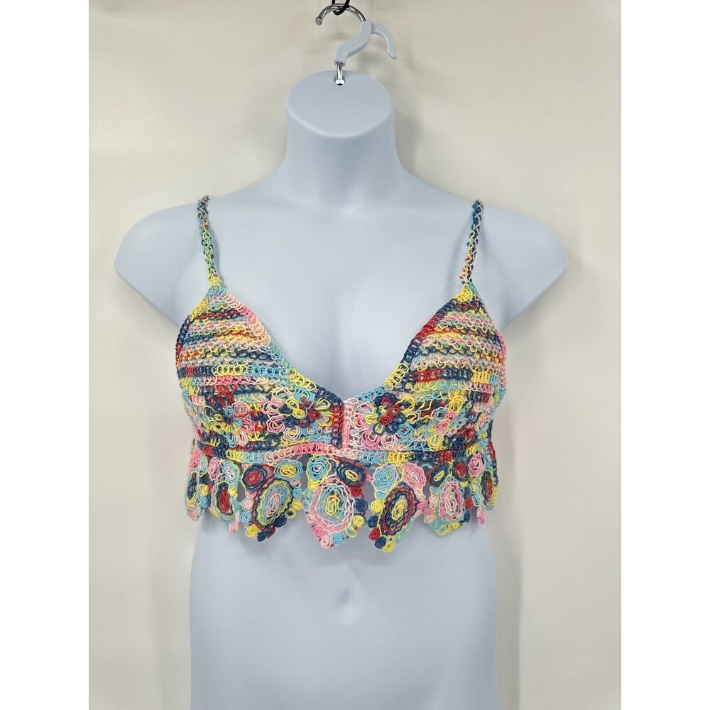 Vibrant Boho Crochet Bralette S / M Coquette Festival‎ Layering Beach See Thru